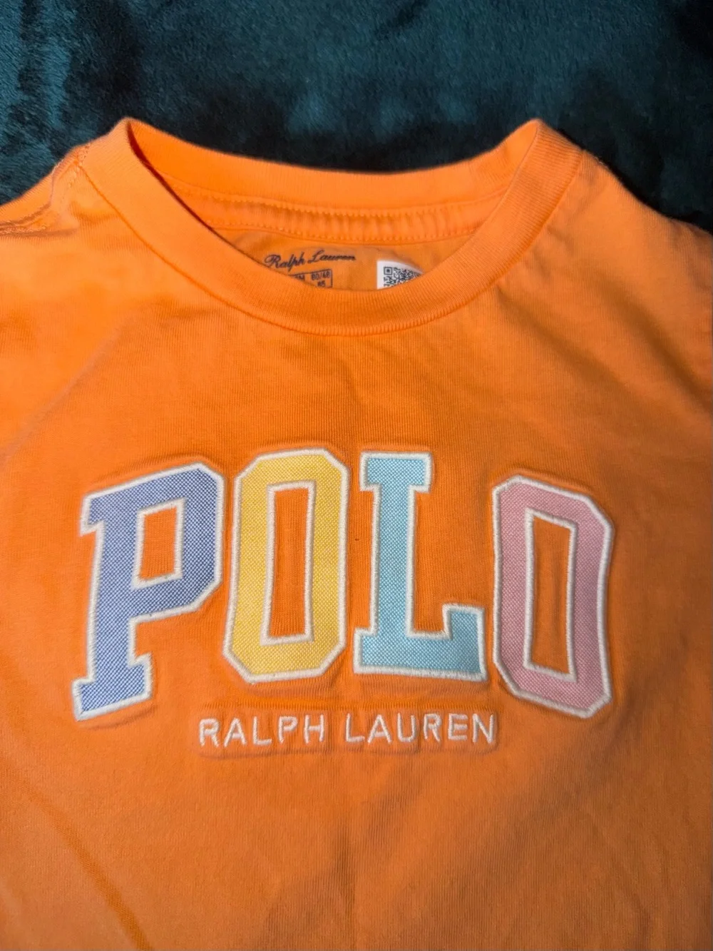 Ralph Lauren Orange Short Sleeve Tee with Multicolor POLO Logo